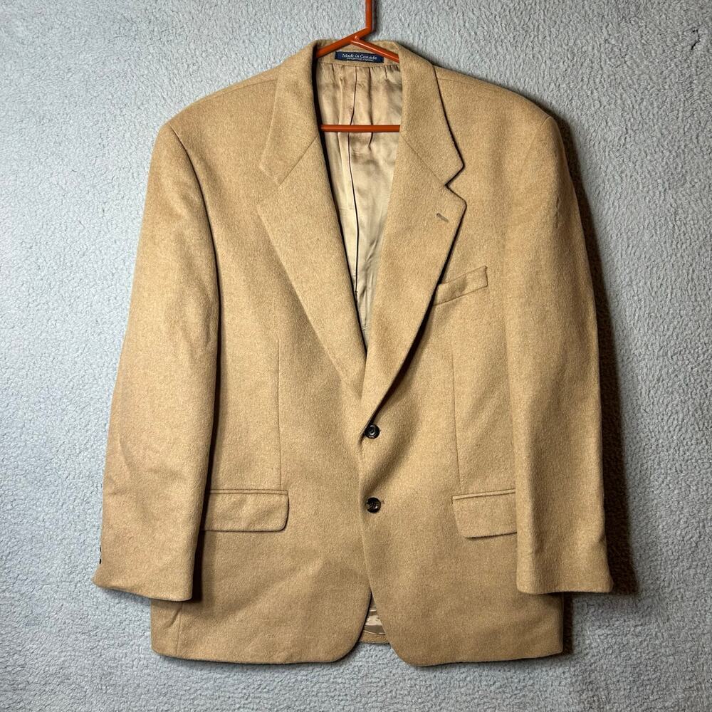 Sanlorenzo Blazer Mens Tan 44R 100% Camel Wide Lapel Collar Long Sleeve Blazer